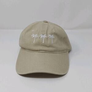 Tan Palm Tree Hat Adjustable Dad Cap Embroidered Tropical Minimalist Strapback